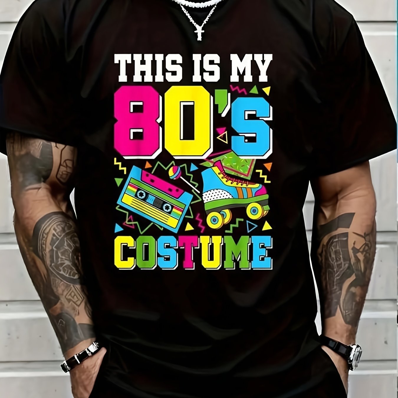 TEMU Graphic- S Size Plus Cartoon Round Neck Short Sleeve 100 80's Costume 80s Party Outfit Funny 80's Lover Fashion Men's Graphic -unisex Holiday