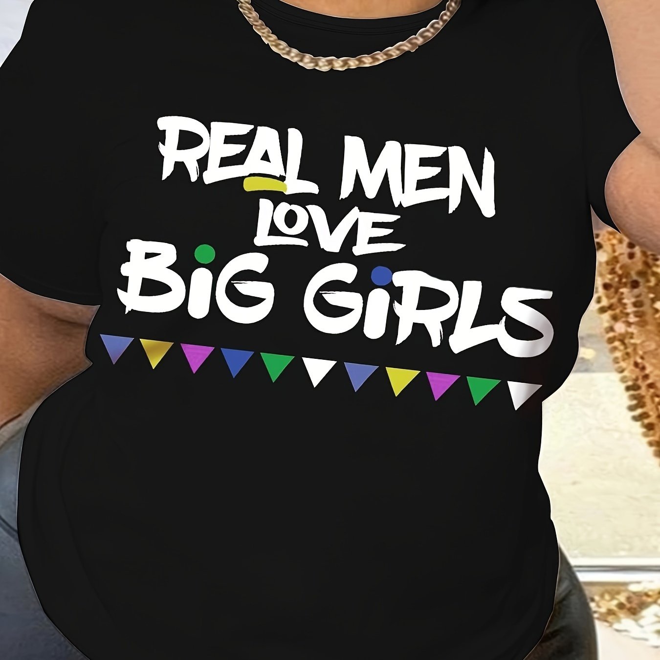 Plus Size, Real Men Like Big - Plus Size Slogan Print Loose T-shirt