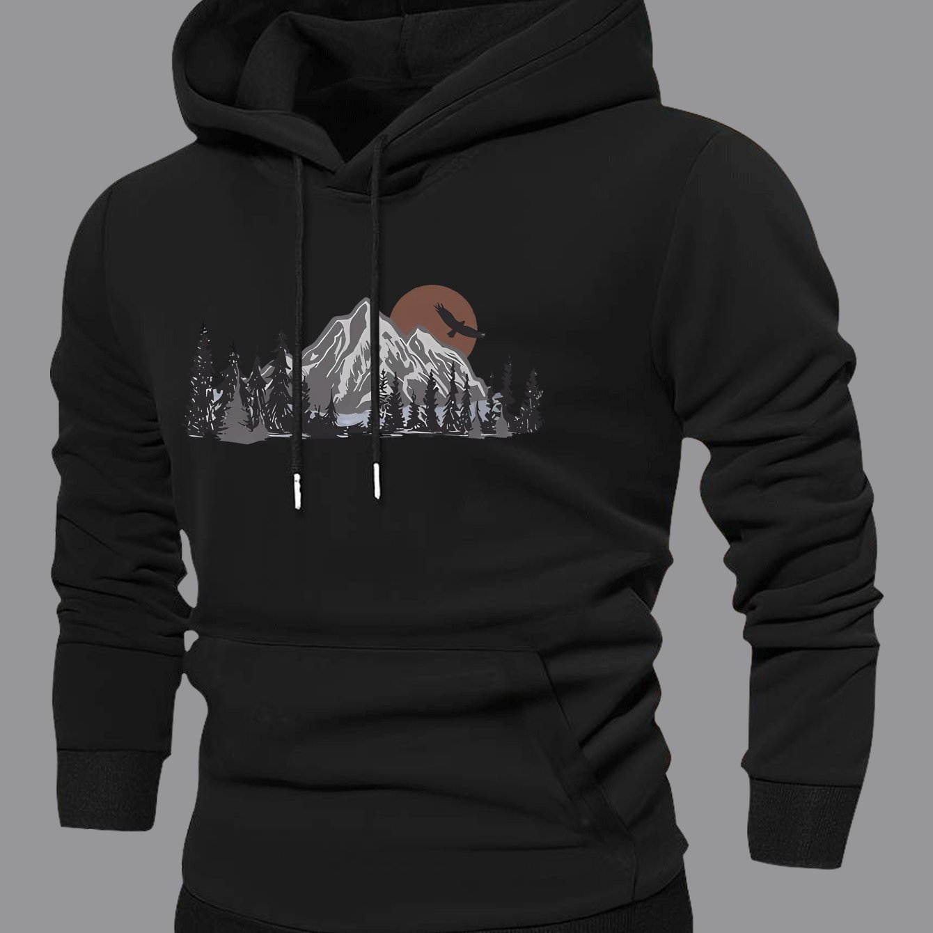 TEMU Sudadera con capucha para con estampado de paisaje de en y bosque al , para otoño/invierno, sudadera tipo casual forrada, de larga , y , para