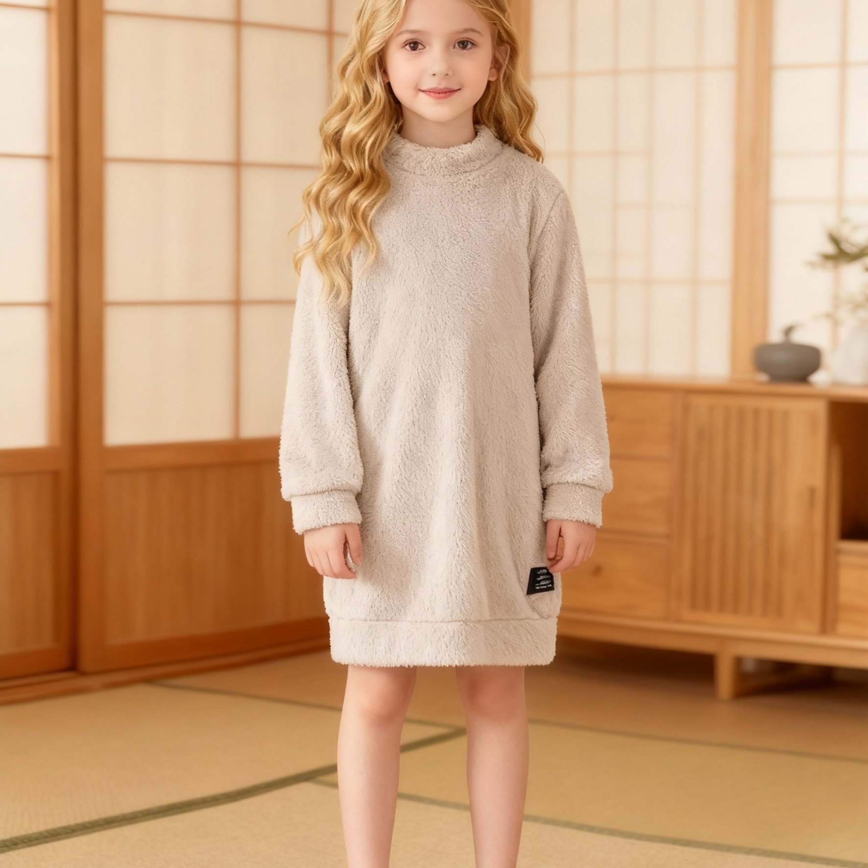 Girls' Winter Simple Versatile High-neck Long Top