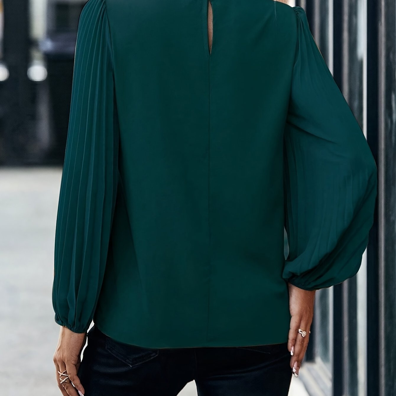 TEMU [popular ] Elegant Solid Color Women's Shirt - 100% Polyester, Round Neck, Machine Washable - Spring/summer/fall, Top