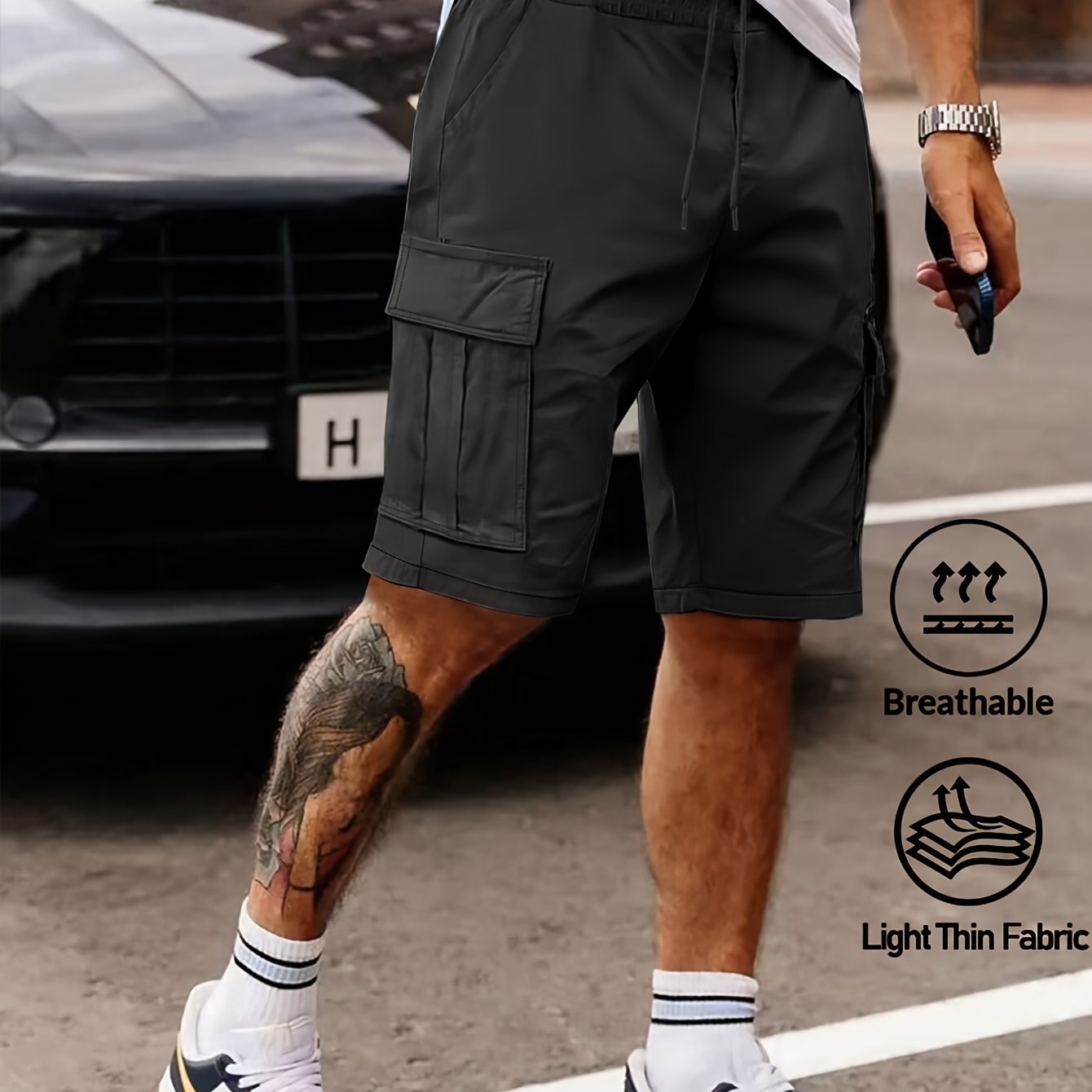 E-shop Herren Sommer Freizeitshorts mit Kordelzugbund & Mehrfachtaschen-Design - Leichtes Atmungsaktives Gewebe, Reguläre Passform für den ,