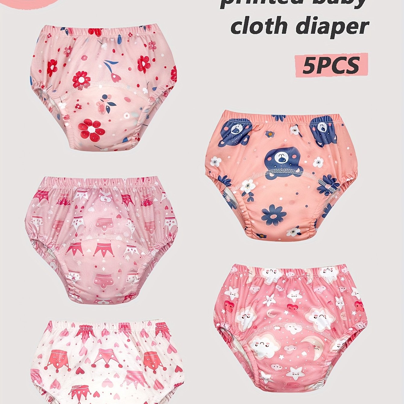 Image of 5pcs High-grade Polyester Fabric Pattern Baby Girl Shorts, Training Pants For Outdoor Wear