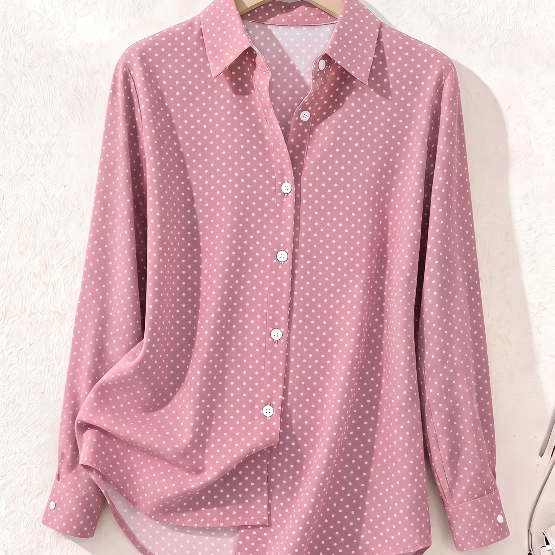 TEMU Elegant Fashion Single-button Women's Spring Autumn Long Sleeve Polka Dot Shirt