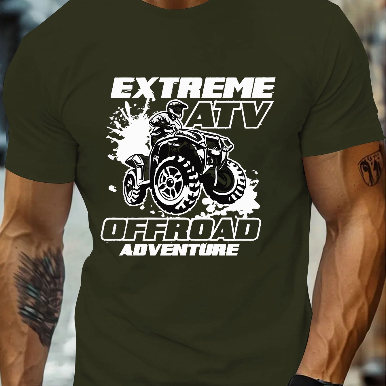 TEMU Men's Extreme Atv Off-road Motorcycle Print T-shirt - Short Sleeve Crew Neck Loose Suitable For Gym, , Running & Motorcycle Riding - Machine