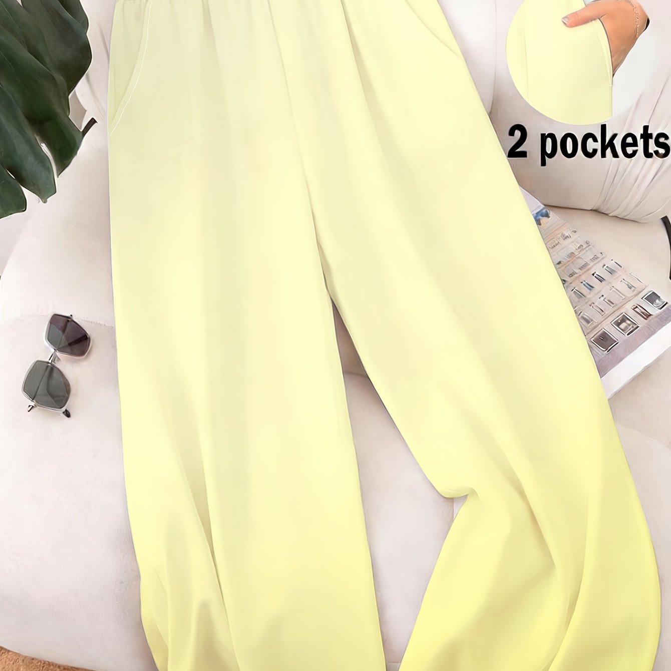 TEMU Solid Color Size-label Straight-leg Pants For Ladies