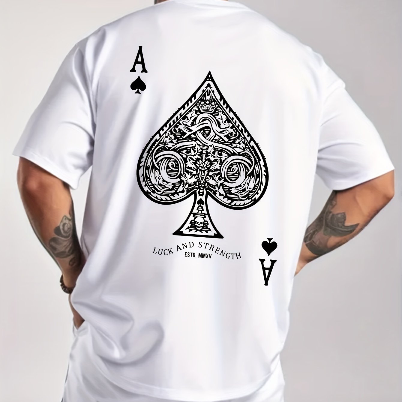 TEMU T-shirt à manches courtes pour homme, , imprimé lettres poker, sportif, décontracté et polyvalent