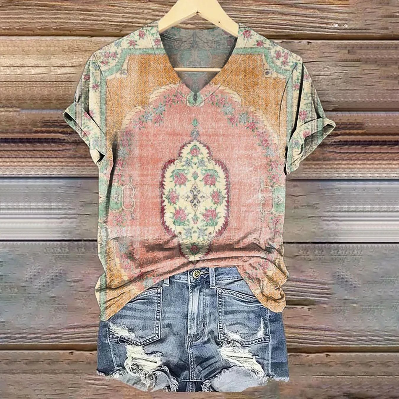 Casual V-neck T-shirt For Women