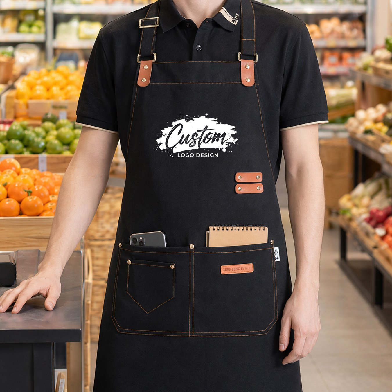 TEMU [custom] Custom Barista Chef Server Work Apron, Personalized Thick Durable Heavy Duty Supermarket Bib Photo Text Men Women Couples, Best