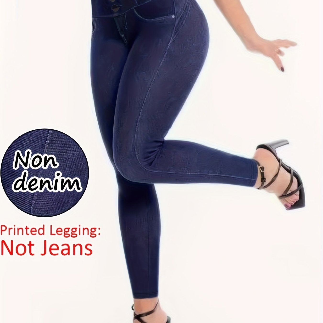 TEMU Leggings Estampados de Denim/ Denim - Pantalones Ajustados para Mujer, Tela No Denim, Leggings de Denim para Estaciones