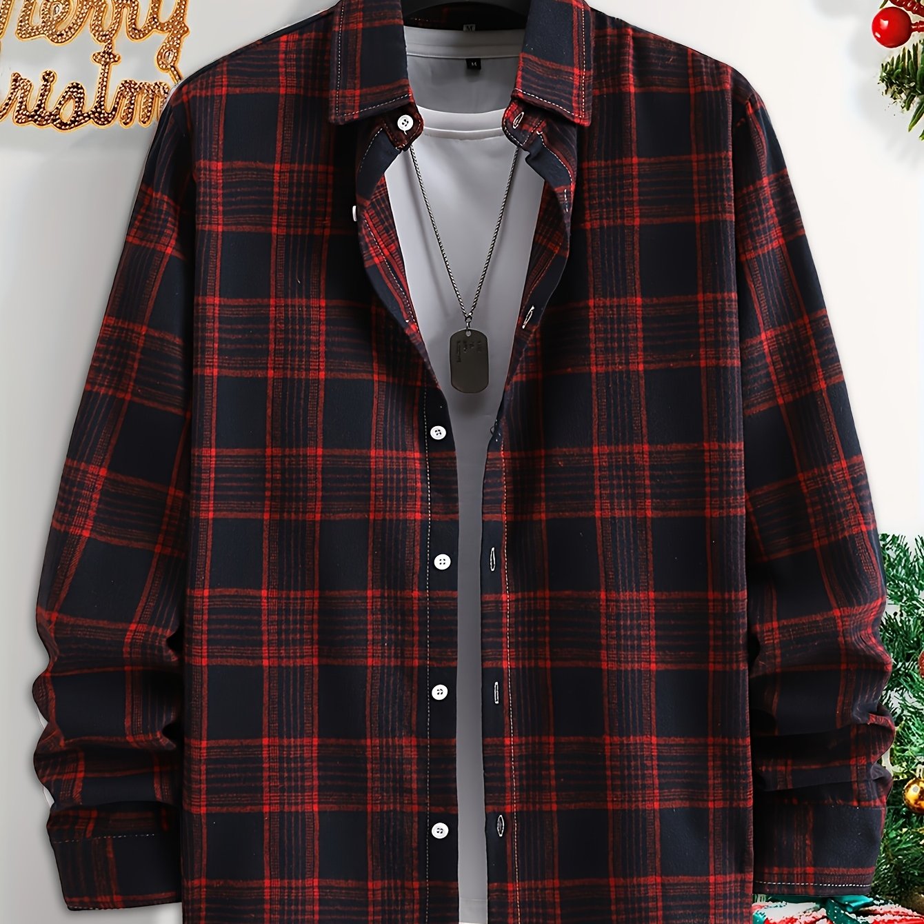 TEMU Men's Casual Flannel Shirt - Loose Fit With Long Sleeves And Plaid Pattern, Featuring A Button- Front Design And Collar, Suitable For Everyday