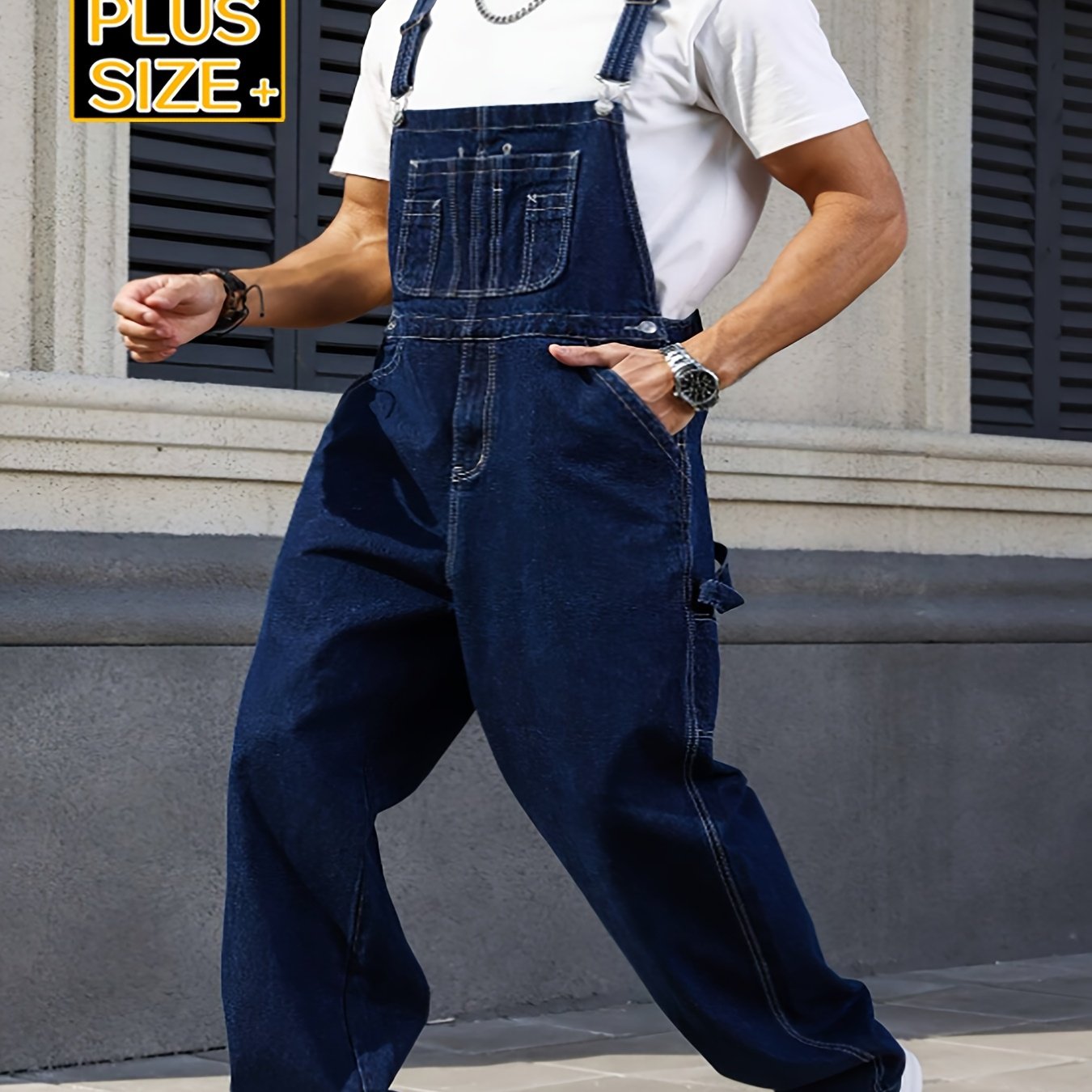 TEMU [ Hme ] Men's Workwear Plus Size Camisole Jumpsuit Denim Overalls, New Autumn And Winter Styles, Loose Straight Leg Jumpsuit Jeans, Street Trend