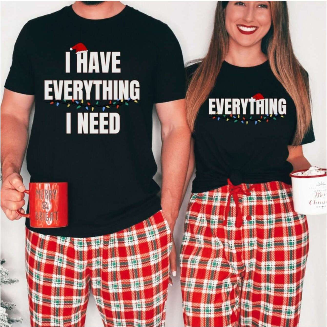 TEMU Funny Matching Christmas Couples Pajamas- Cotton T-shirt For Men And Women, Short Sleeve, Crew Neck, Machine Washable