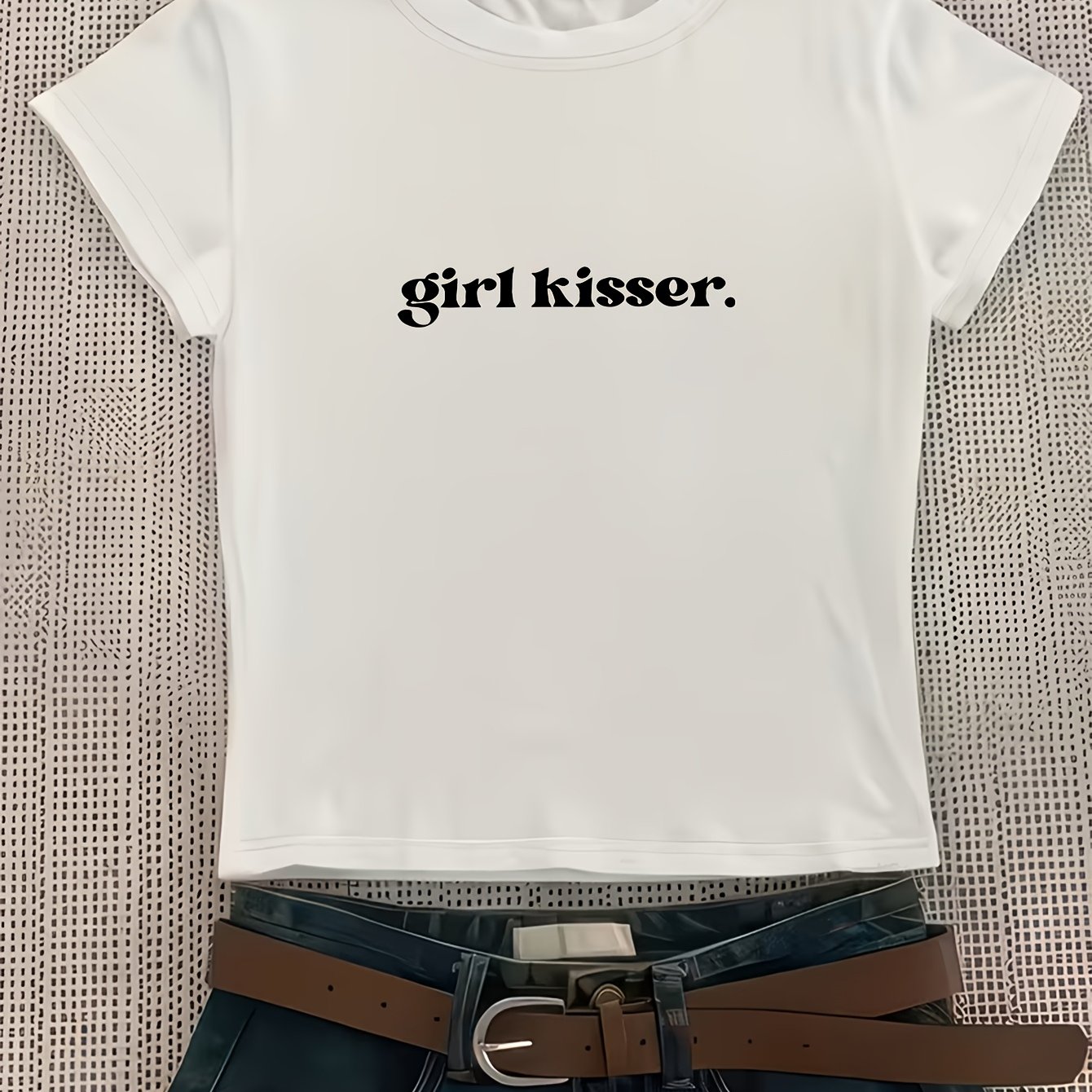 TEMU Vintage Spicy Style Women's Cropped T-shirt, Crop Top With Short Sleeves, And Versatile For Daily Streetwear, Clubbing, Music Festivals, Dates,