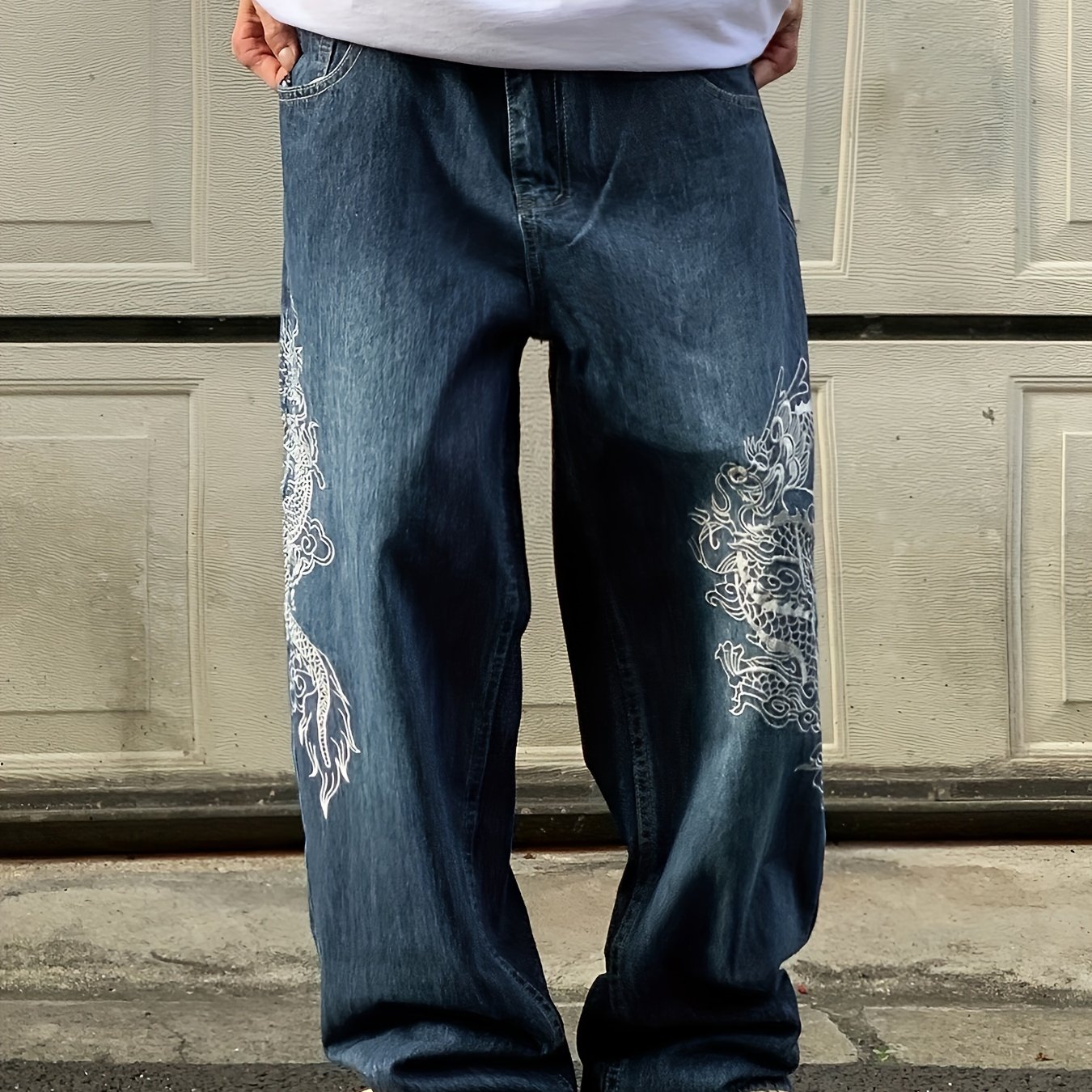 Men's Chinese Dragon Embroidery Jeans Embroidered Slim Pencil Pants Stretch  Denim Trousers Jeans for Men, Picture1, 28 : : Everything Else