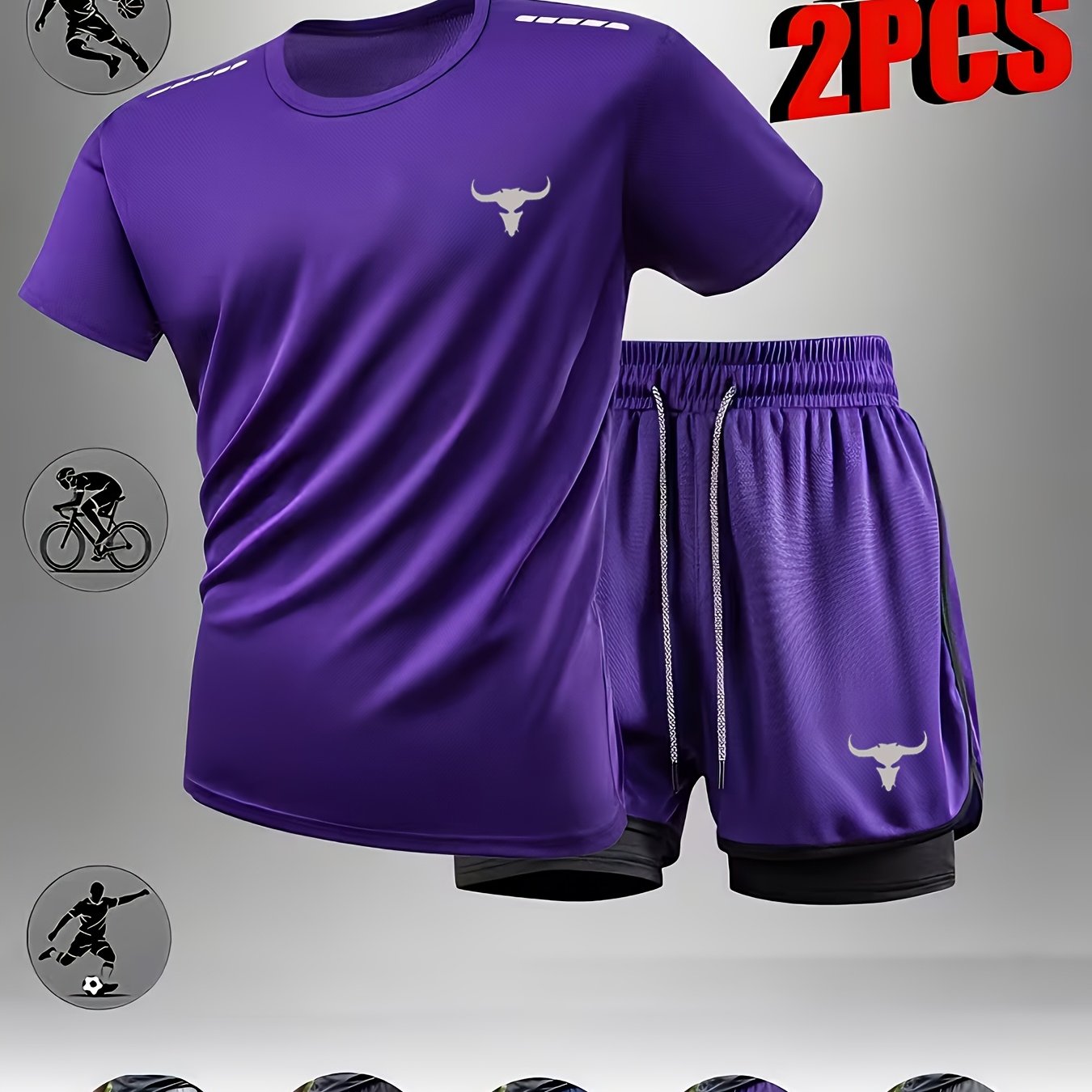 TEMU Men's Casual T-shirt And Shorts 2pcs Set, Suitable For Fitness, Training, Cycling, Outdoor Hiking, Swimming, Comfortable Shorts, Running, Cool,