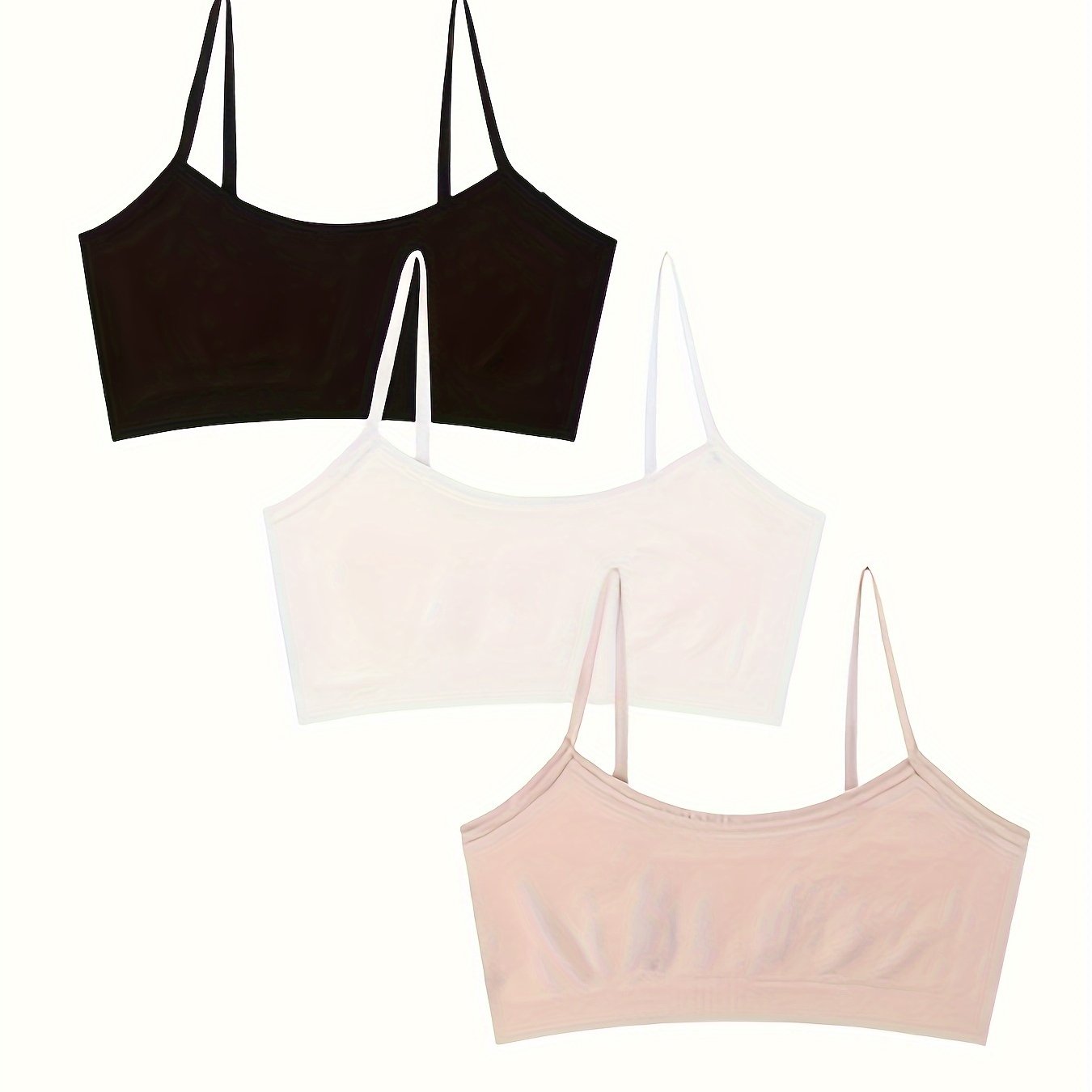 Image of 3pcs Zimi Collection Girls' Seamless Bra 3-pak - No Padding, Breathable Solid Color Underwear Suitable For Teen Girls 6-14 Years, & Casual Attire, Cute Teen Bras