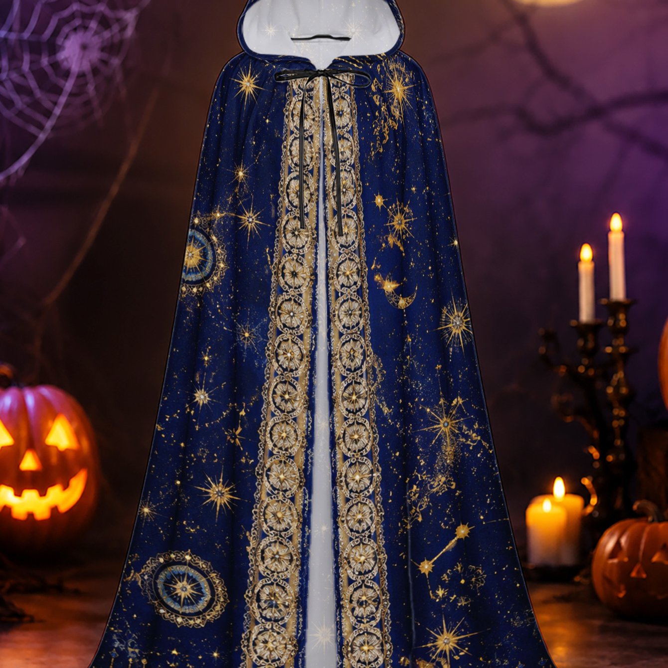 TEMU 1pc, Polyester Hooded Robe With Celestial Night Sky Pattern, Designed For Adult Holiday Dress Up, Suitable For Halloween Night Gatherings,