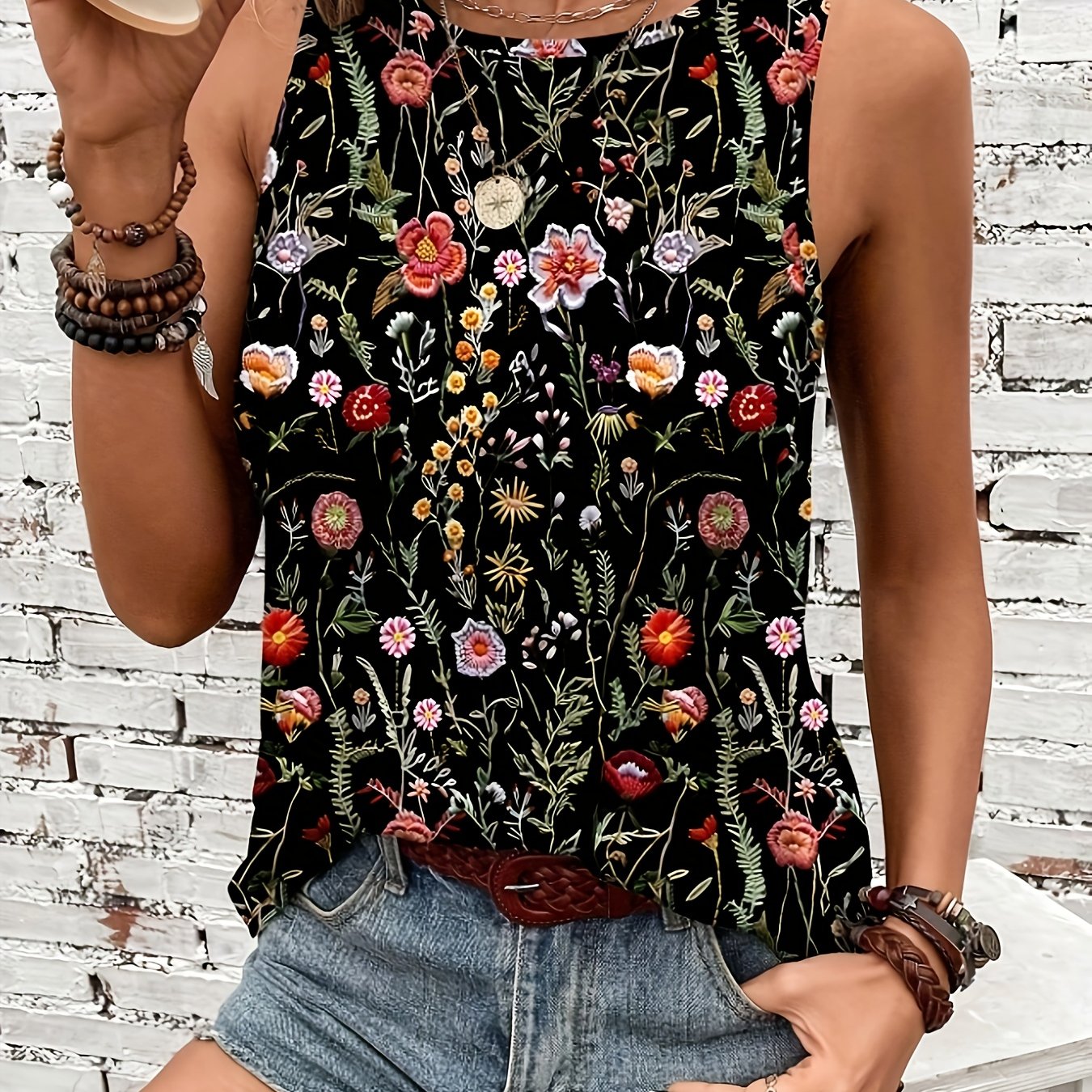 Women's Fashion Casual Round Neck Printed Tank Top