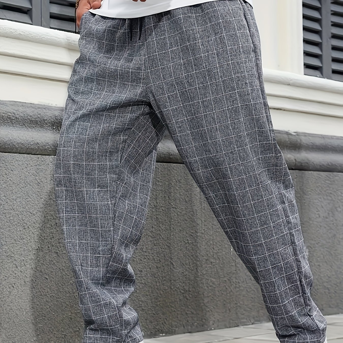 E-shop Herren Lockere Farb-Web Jacquard Freizeithose Mode Herren Plaid Hose - Atmungsaktives, nicht dehnbares Polyestermaterial, geeignet für alle