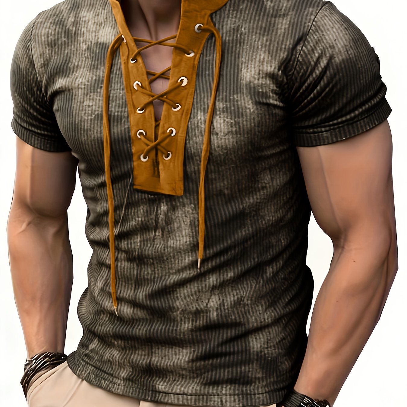 Plus Size Men's Henry Shirt T-shirt Top Regular V-neck Street Vacation Short Sleeve, Plus Size