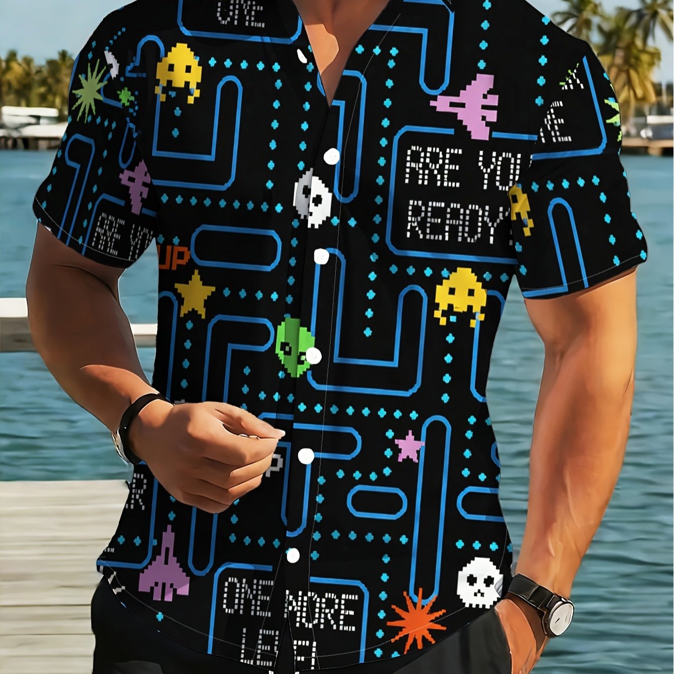 TEMU Vintage Print Men's Shirt, Casual Party Shirt For , Vintage Style, Birthday And Father's Day Gift, Plus Size