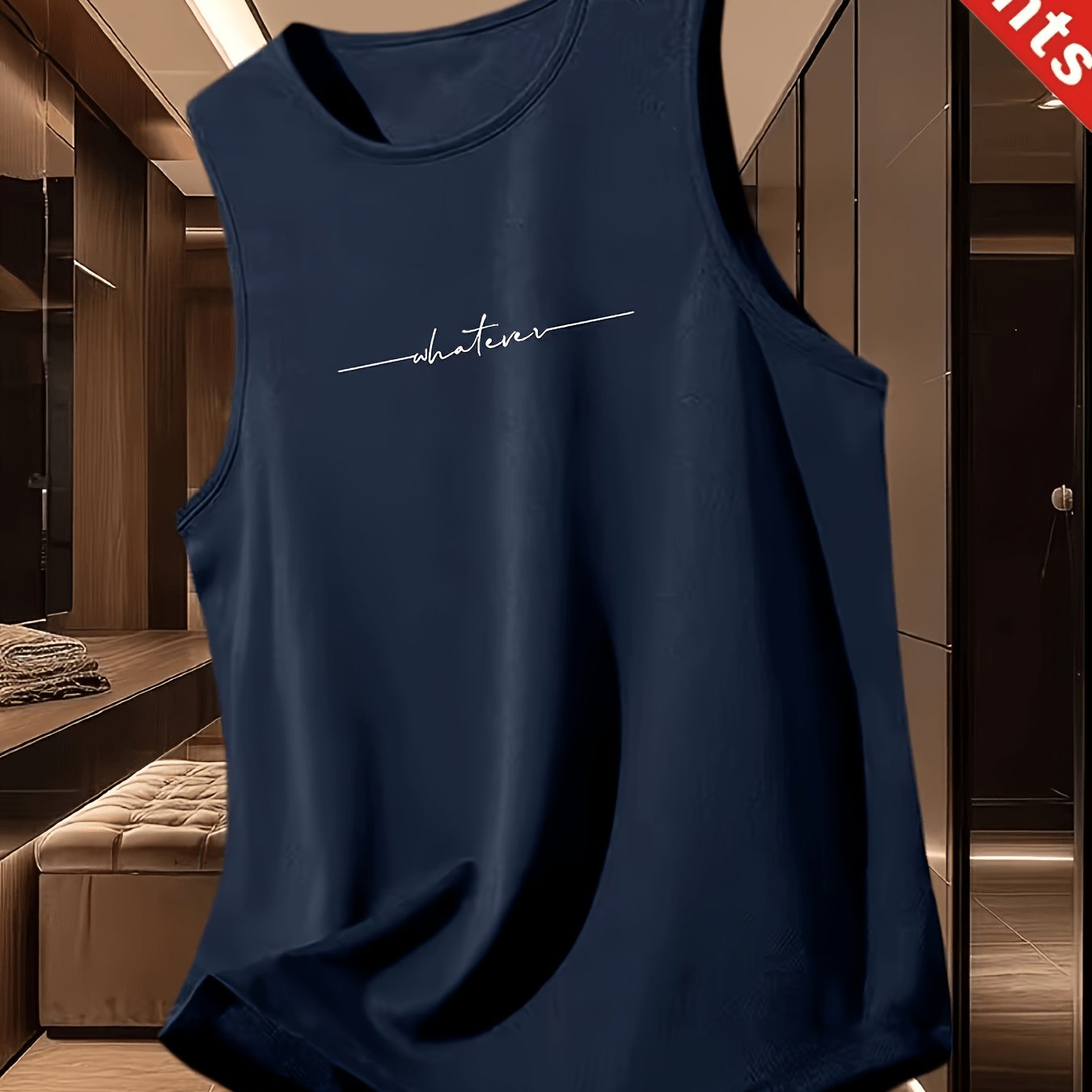 TEMU Men's Summer Quick-dry Single-layer Sports Tank Top, Featuring A Niche Minimalist Handwritten Cursive English Print. Loose Fit With A Round