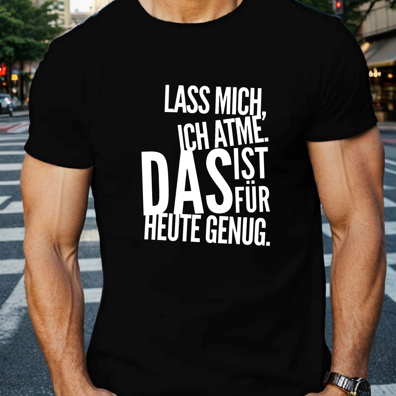 TEMU Lustiges deutsches Zitat Herren T-Shirt - Lässiger Rundhalsausschnitt, Polyester-Strickgewebe, leichter Stretch, geometrisches Muster, Passform,