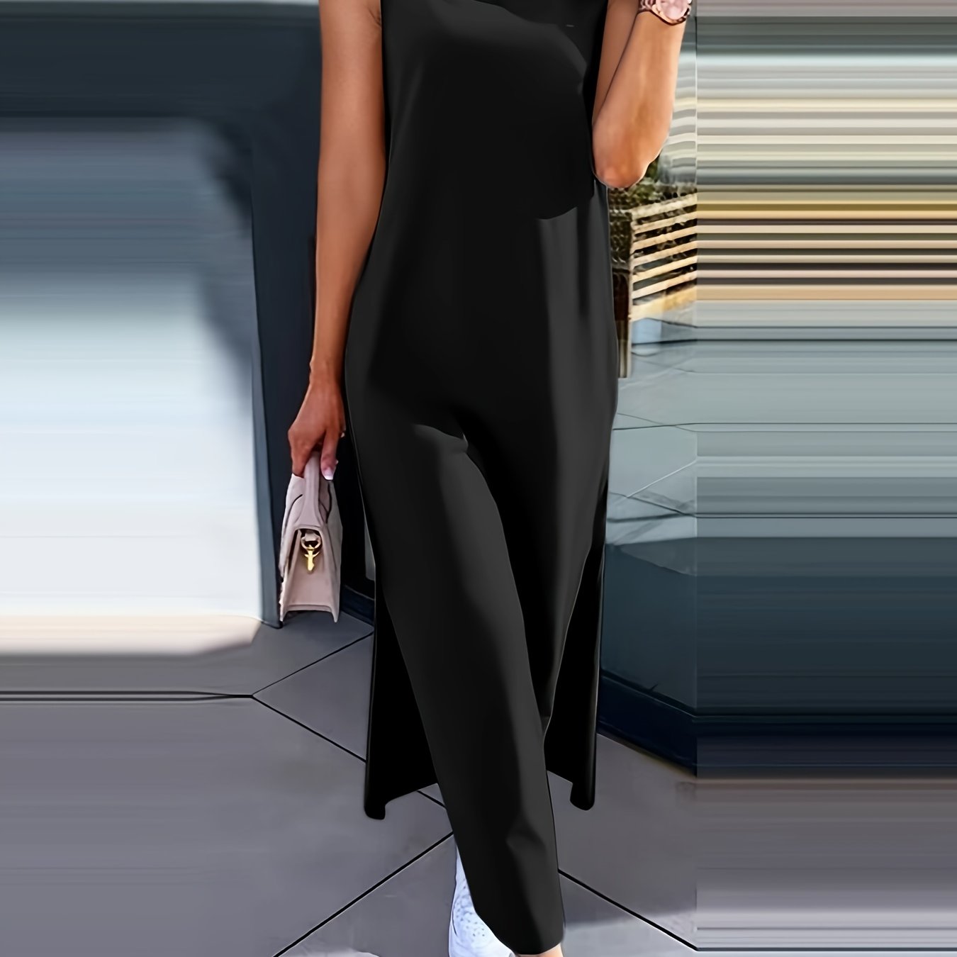 Image of Hollowed-out Solid Color Midi Dress