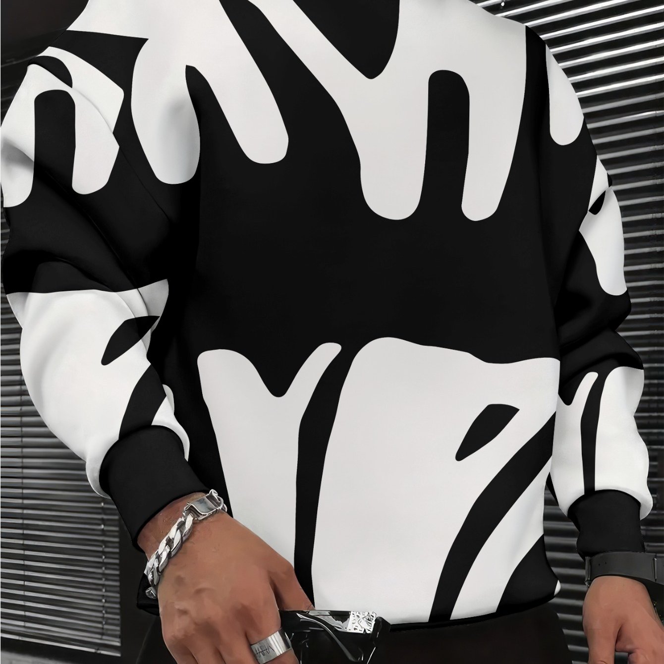 TEMU Men's 3d Print Geometric Sweatshirt - Drop Shoulder Long Sleeve Round Neck Sweater Top, Casual Athletic Wear With Relaxed Fit, Machine Washable