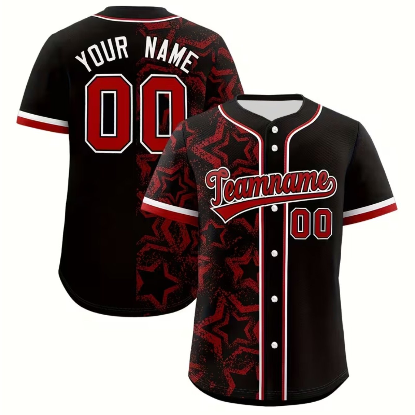 TEMU Camiseta de béisbol personalizada para hombre - Impresión personalizada de y número, camisa con botones y cuello en V en /negro/estrella, corte