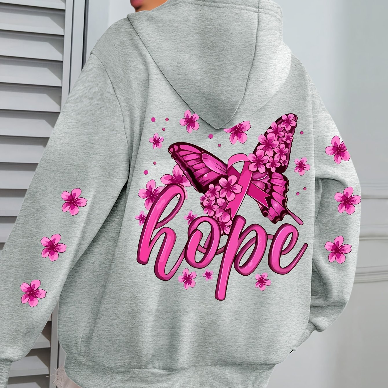 TEMU Plus Size, Plus Size & Print Hoodie, Casual Long Sleeve With Pocket Hooded Sweatshirt For Winter & Fall, Designed For Women, Women's Plus Size