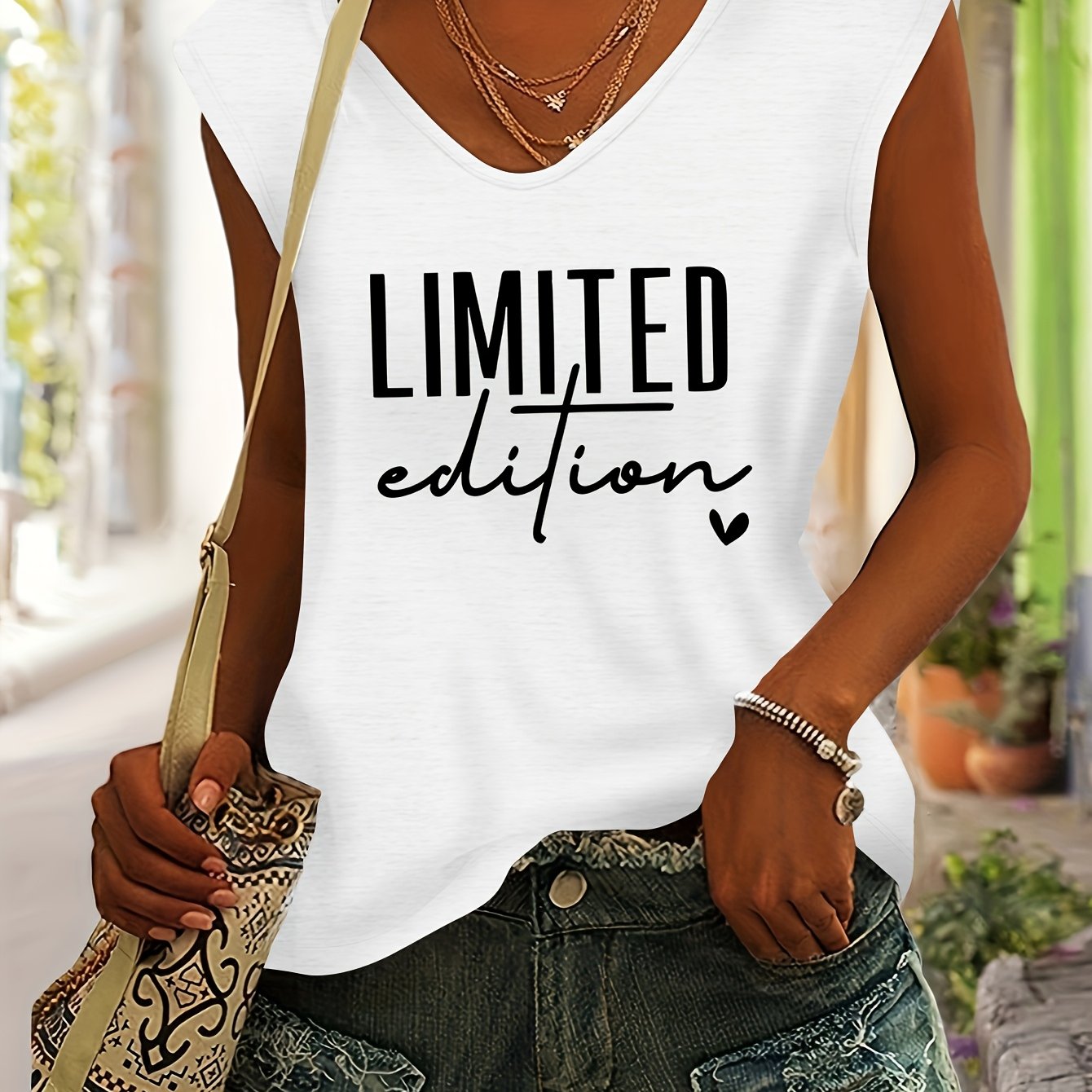 TEMU Edition Letter Print Women's Spring/summer Basic Top, Daily Simple Casual Comfortable Colored V-neck Raglan Sleeves T-shirt