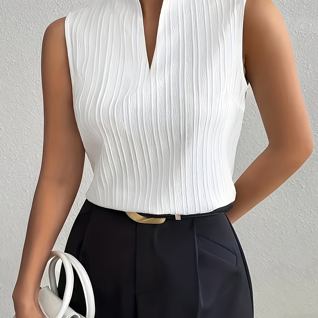 Plus Size - Plus Size - Plus Size Women's V-neck Sleeveless Top Vest Sleeveless Summer Top, Easy Elegant Solid Color Blouse
