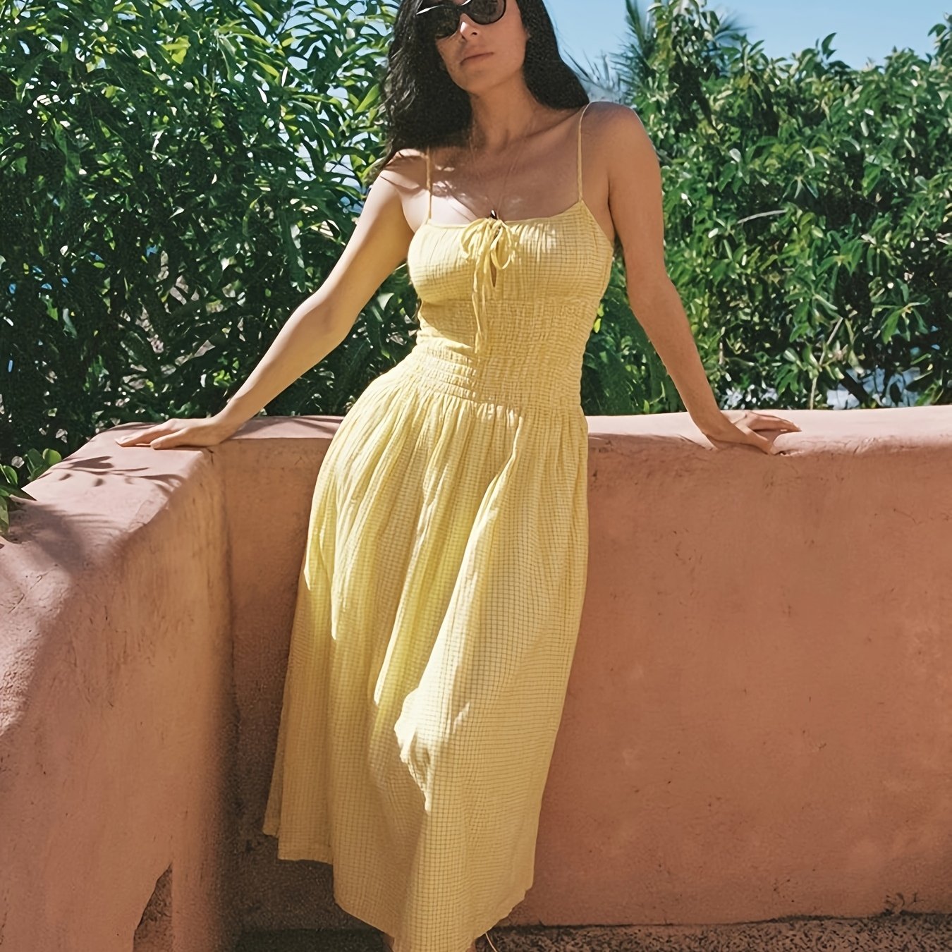 Casual Dresses Amazon Prime Womens Summer Dresses Midi Dress A Checkered  Pattern Strappy Design Drawstring Temu Mauritius