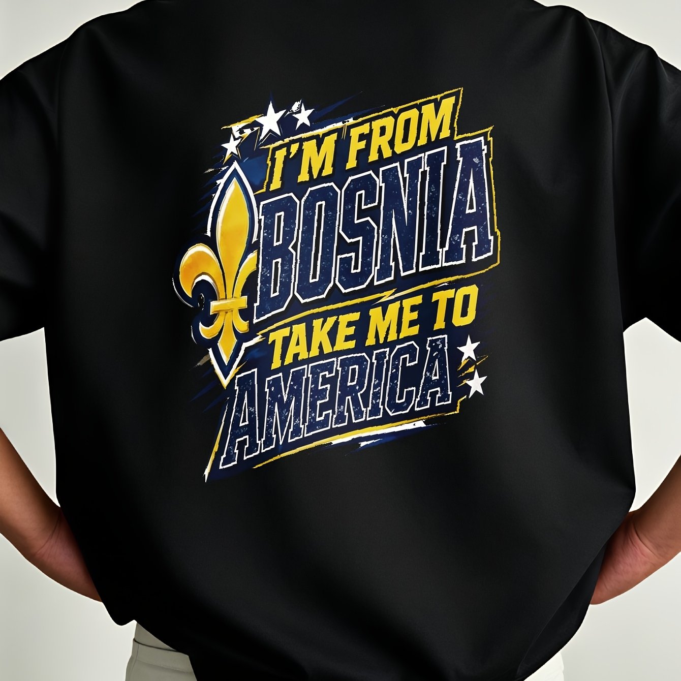 Men's Bosnia Pride T-shirt - Bosnia To America Graphic Print, Soft Cotton Casual Round Neck Short Sleeve Top With Bosnia Map & Flag Suitable For Daily Wear, Gifts For Bosnian Apparel