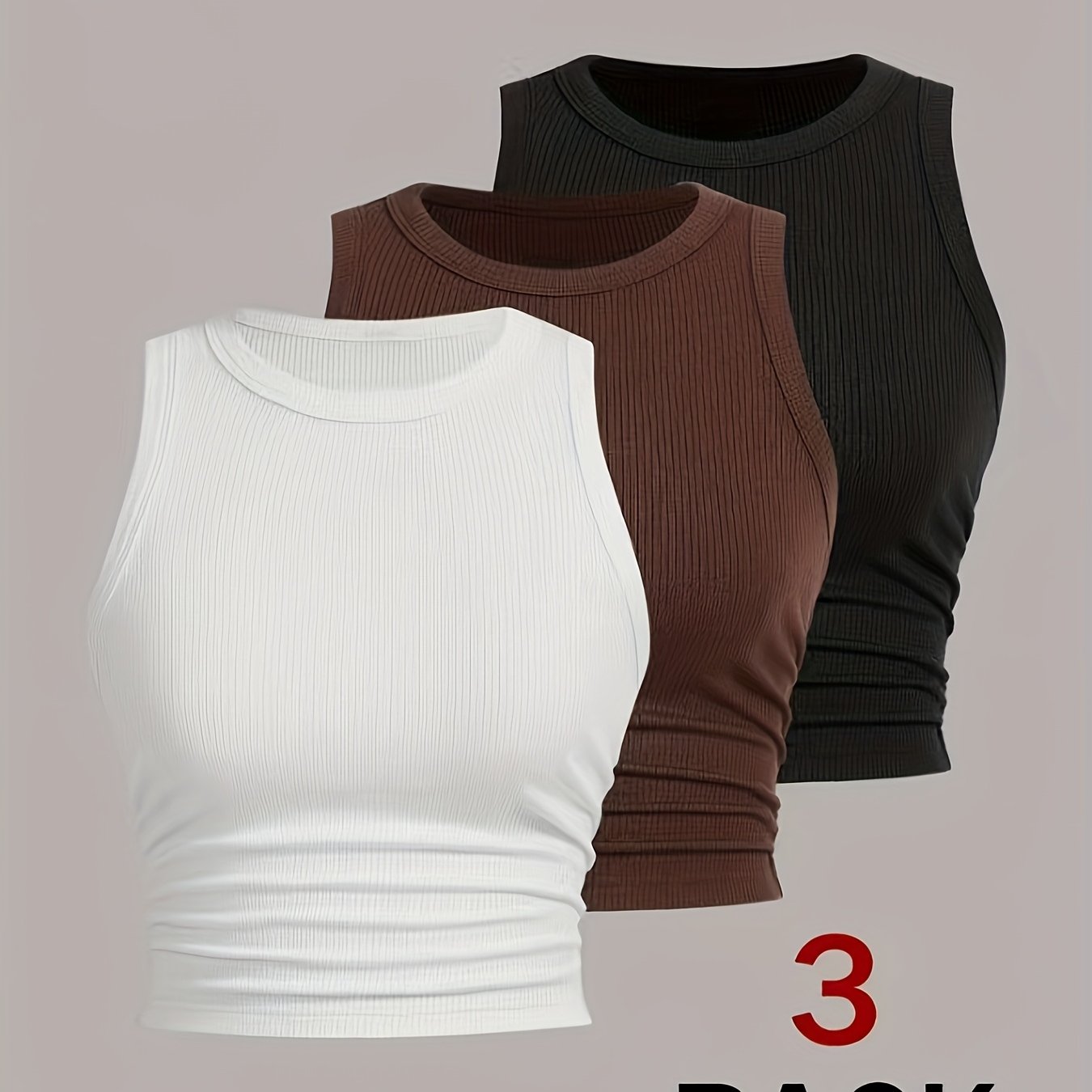 E-shop Plus Size, Damenmode Plus Size Casual Einfarbig Ärmelloses Rundhals-Tanktop Dreiteiliges Set