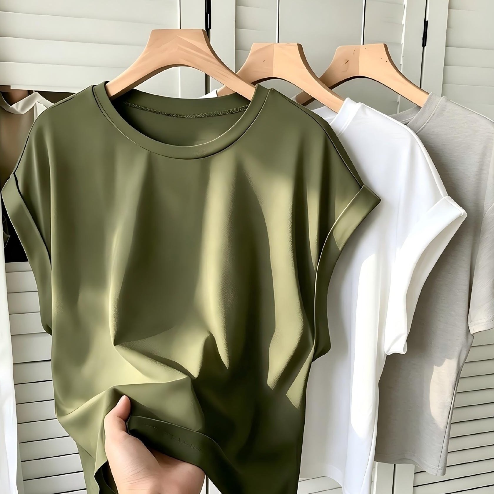 TEMU 3pcs Set Women's Summer Solid Round Neck Batwing Sleeve Casual Athletic T-shirts