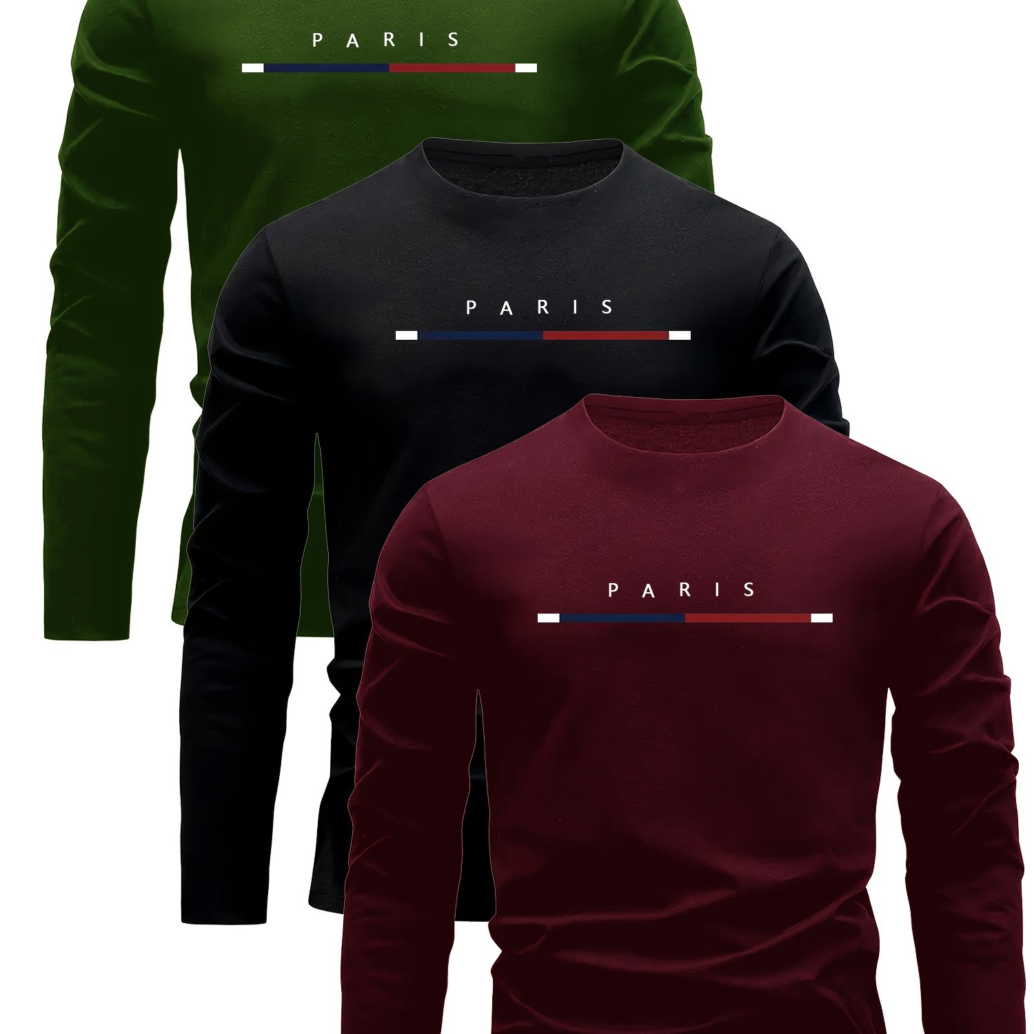 E-shop 3er-Pack Herren T-Shirts mit langen Ärmeln, Rundhalsausschnitt, Schnelltrocknend, Atmungsaktiv, Schweißabsorbierend, Lässige Herren Langarm
