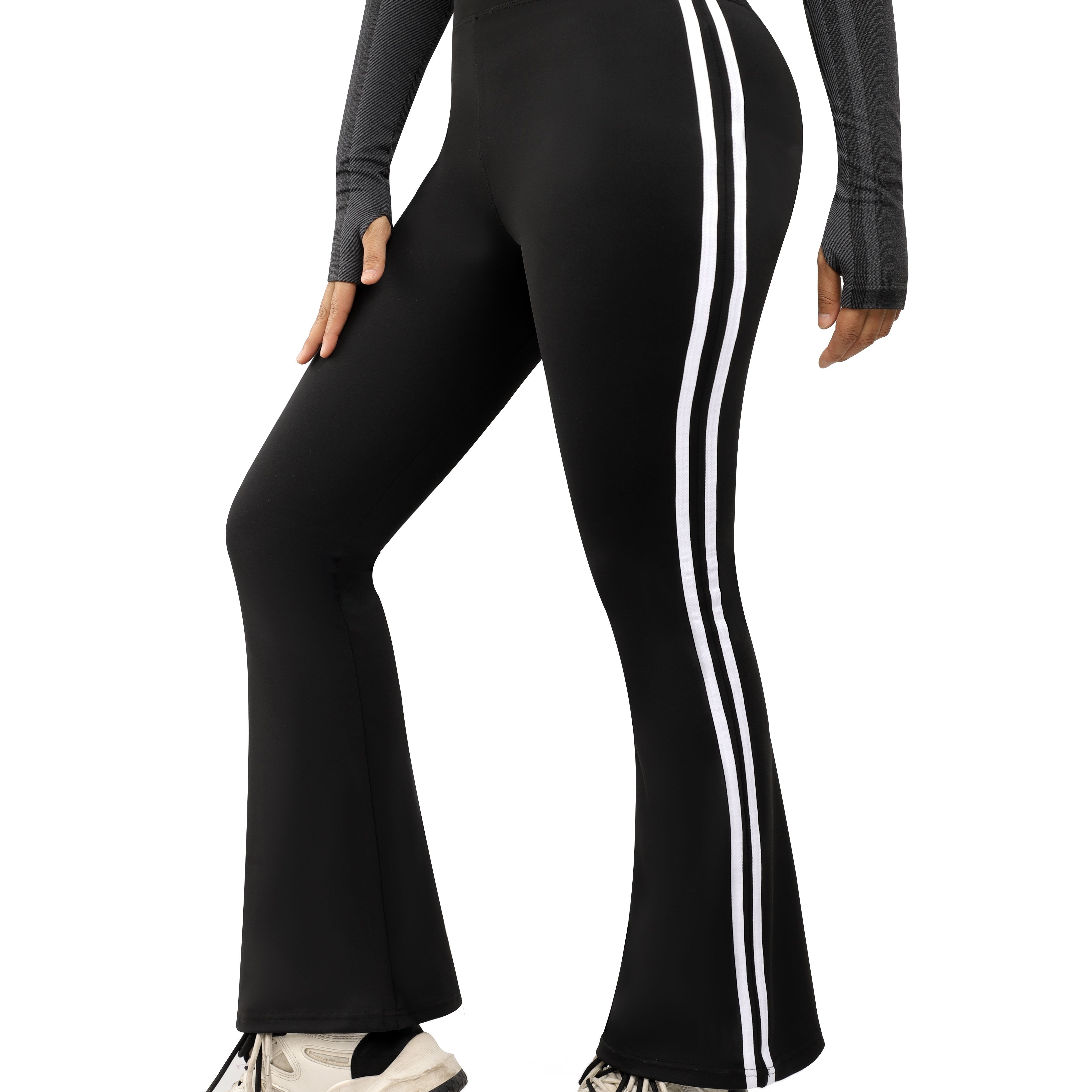 High Waist White Side Striped Flare Yoga Pants Women Soft - Temu