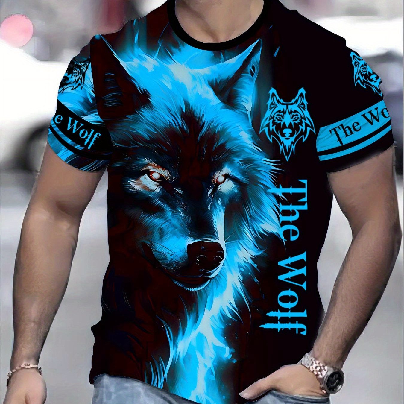 TEMU Fashionable And Trendy Wolf Pattern Short-sleeved T-shirt- A Must-have For Casual Sports. With The 