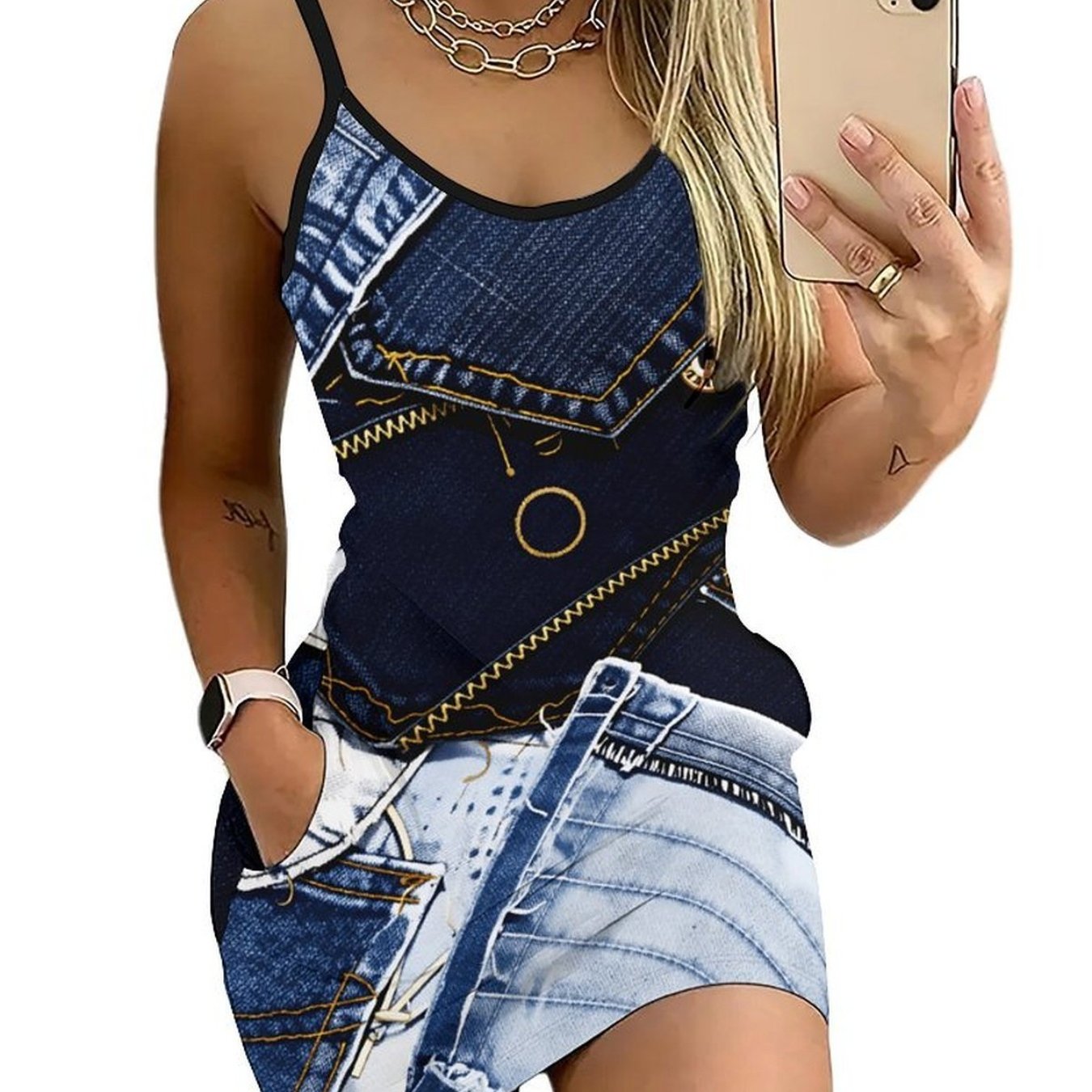 TEMU Women's Summer Printed Slim Cami Bodycon Mini Dress