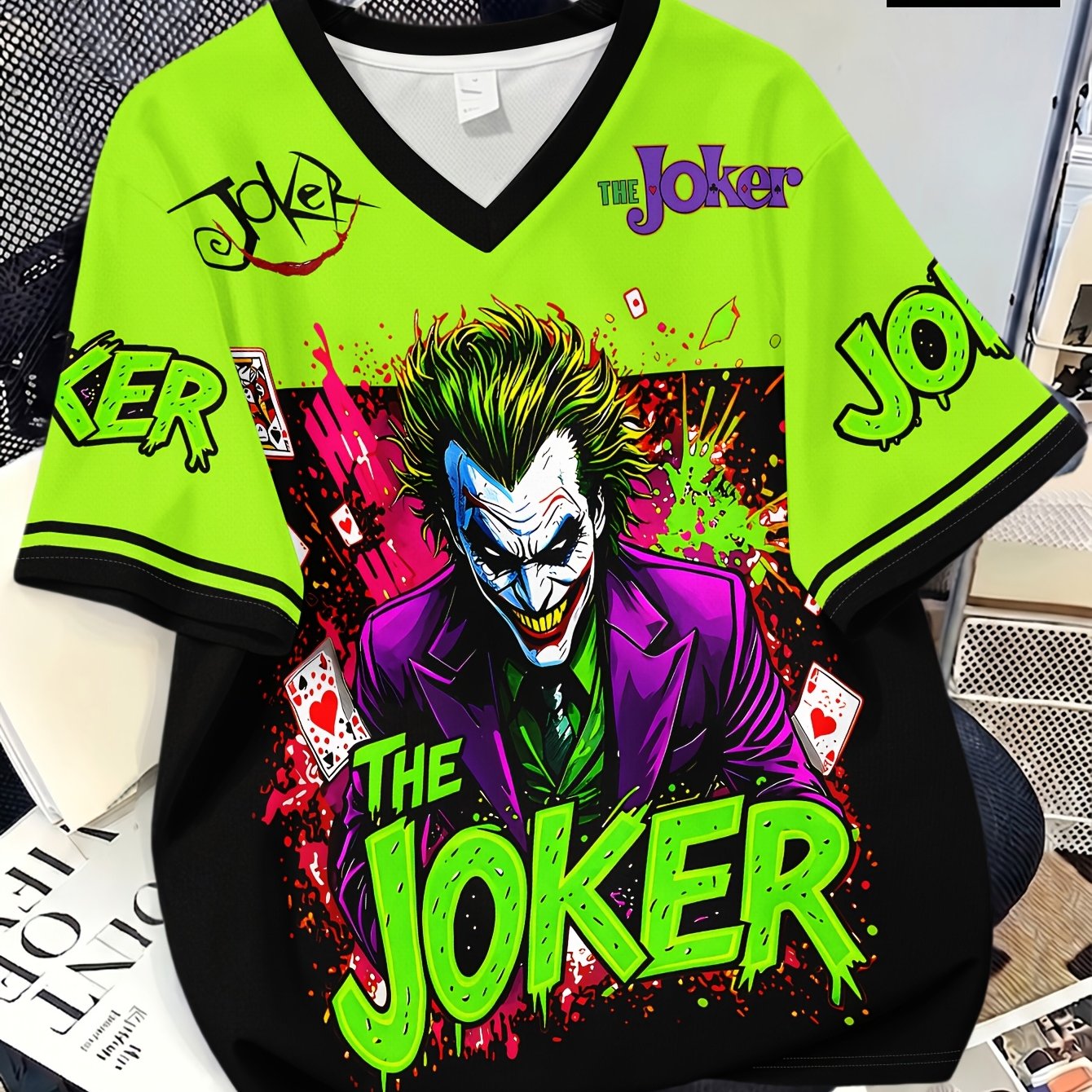 TEMU Joker-themed Plus Size Men's V-neck Short Sleeve T-shirts, Outdoor Sports, Big & Tall, Street Style, Trendy Daily, Daily Outfits, Summer, Color