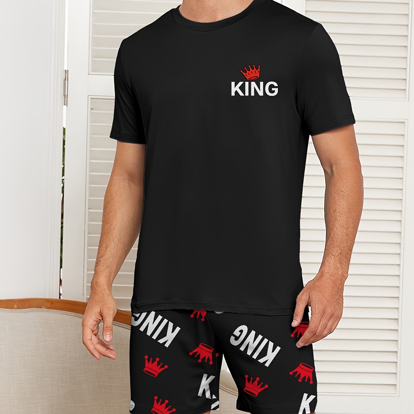 TEMU Completo da per con pantaloncini e maglietta a maniche corte con stampa King