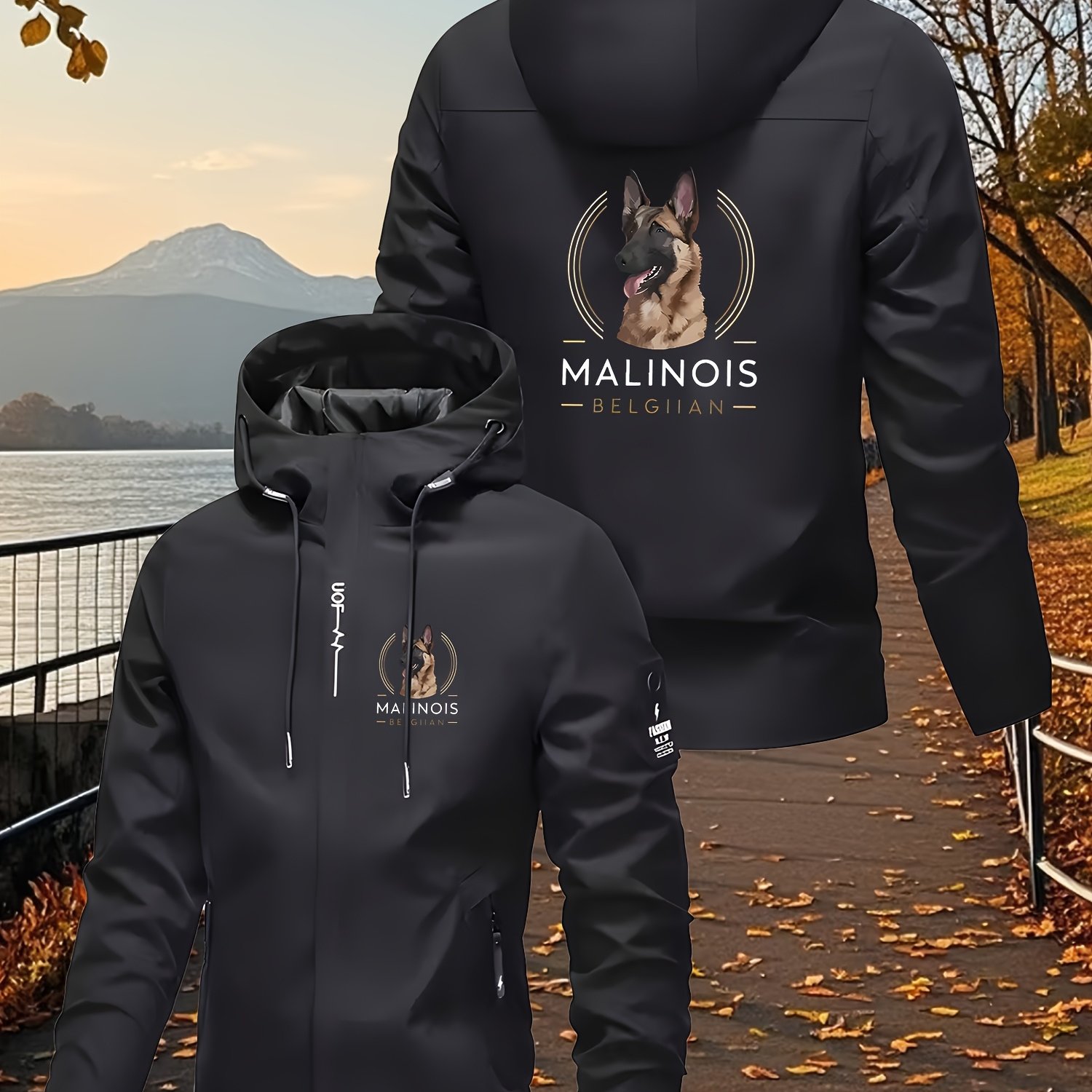 TEMU Men's & Malinois Dog Lover Jacket - Full-zip Hooded Coat With Full-zip Closure, Full-zip Front & Zippered Pockets - Heavy-duty For , Spring/fall