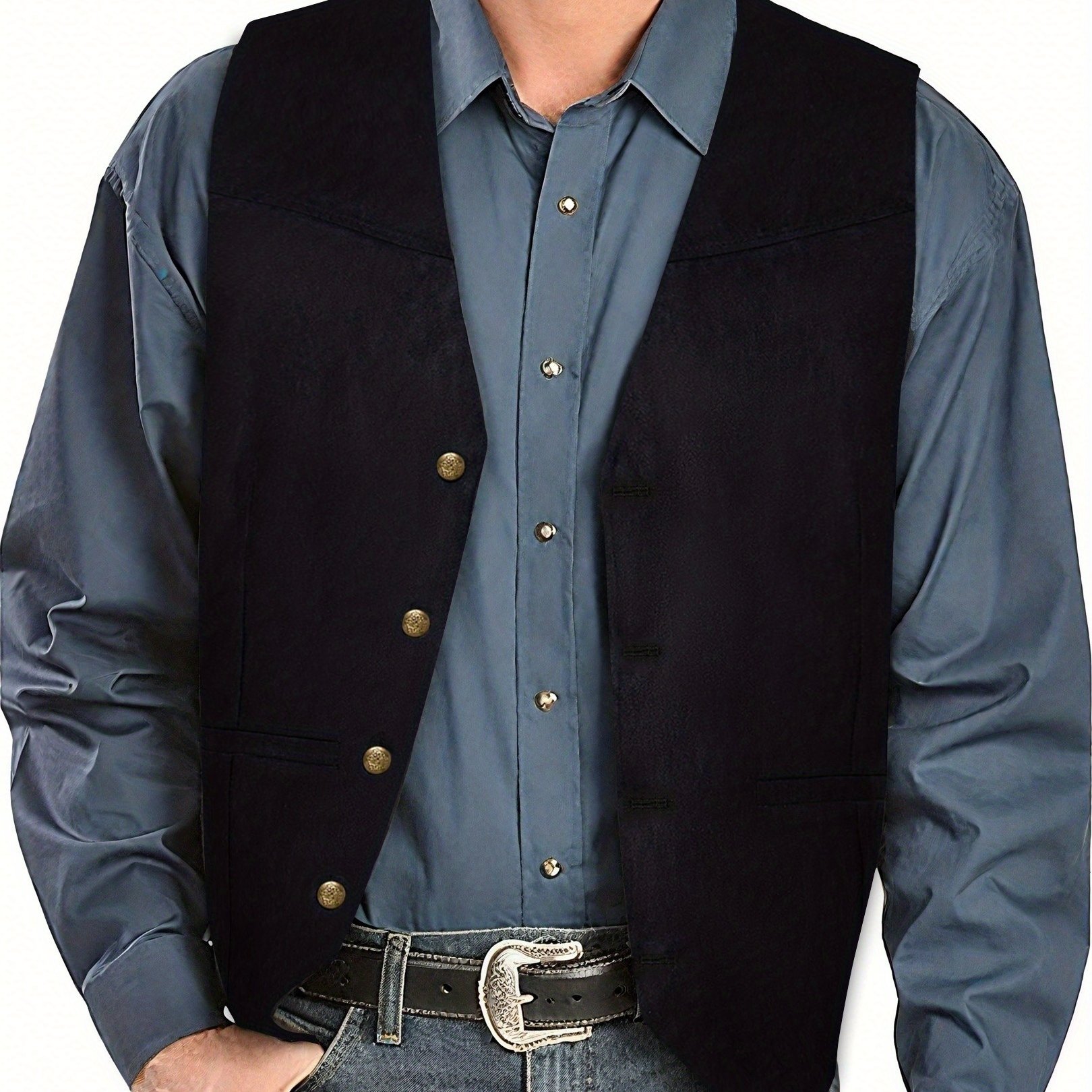 Men's Plus Size Vest - Non-stretchy Suedette-like Texture, Button-front Closure, Layering Essential For Formal & Casual Outfits - Office, Party, Everyday - Plus Size Friendly, Plus Size