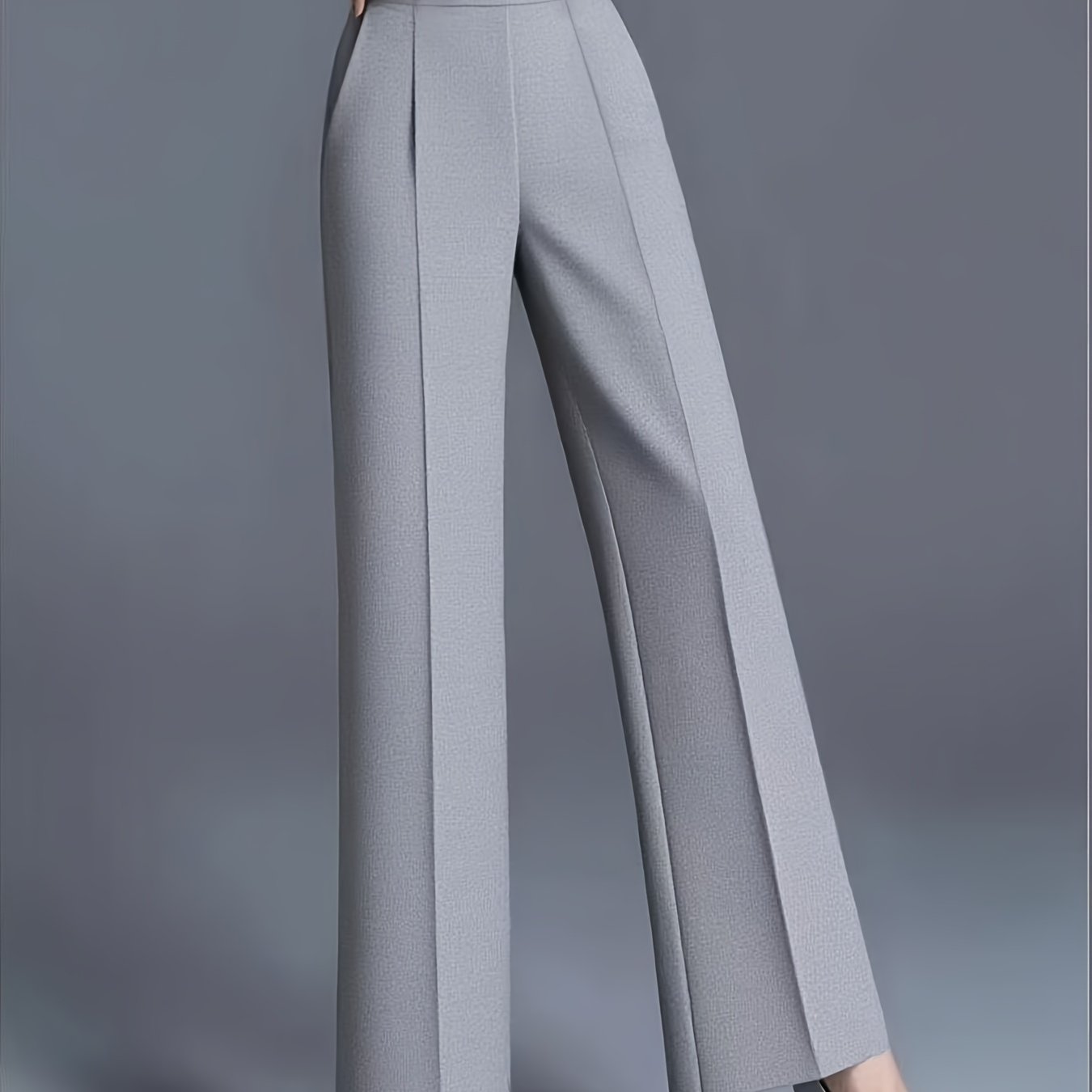 TEMU Plus Size - Large Size Women's Elegant Solid Color Slightly Elastic Wide Leg Pants, High Waisted Slanted Pocket Straight Leg Trousers, Suitable