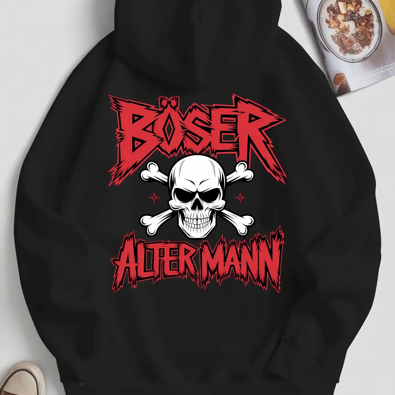 B.ser Alter Mann Men's Hooded Sweatshirt - Gothic Skull & Graphic Pullover, Soft Warm Fabric, Loose Fit Long Sleeve Hoodie For Gym, Running, Casual Streetwear - Men's Clothing Gift, Gym Apparel