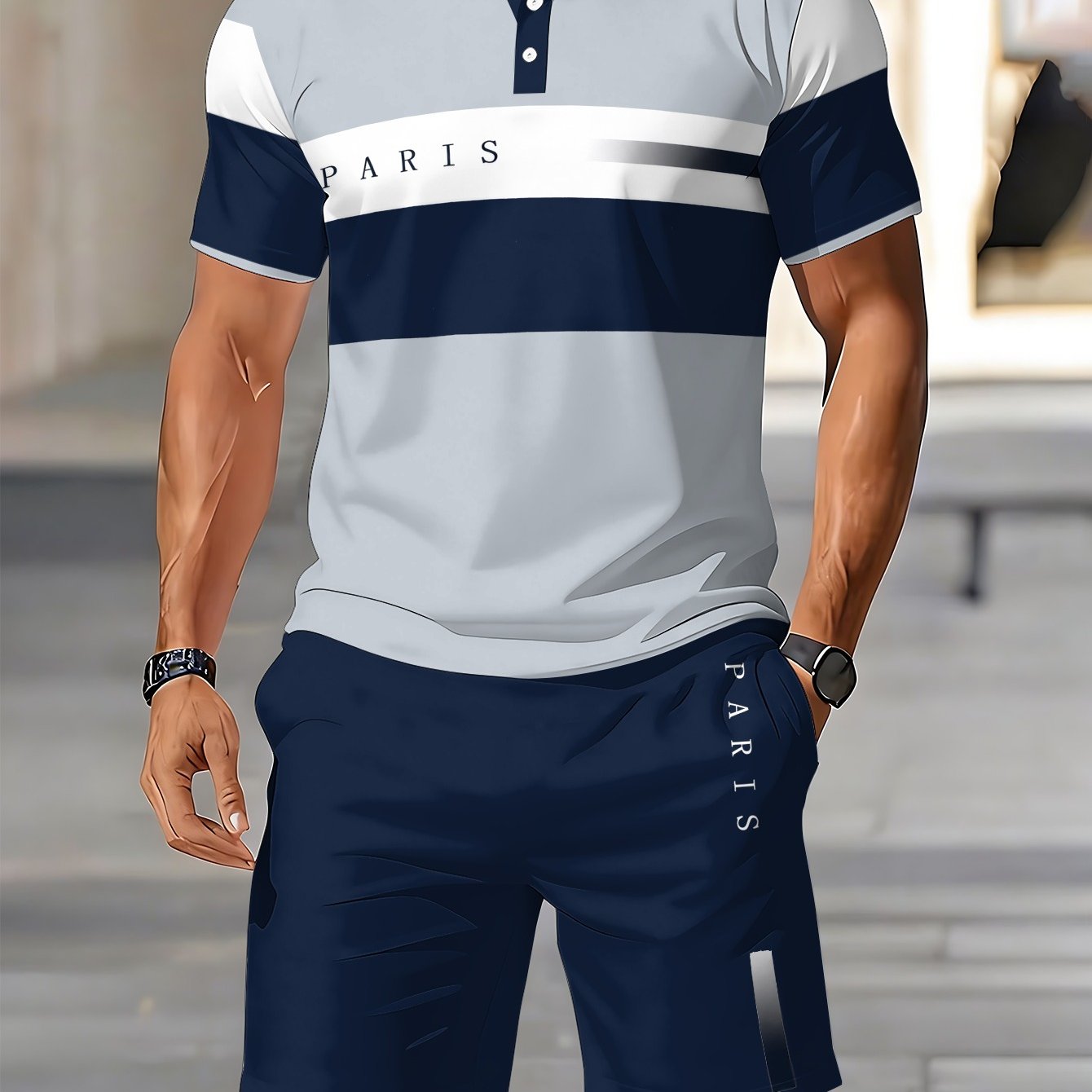 TEMU Men's Shirt Short-sleeve Top And Shorts Two-piece Set