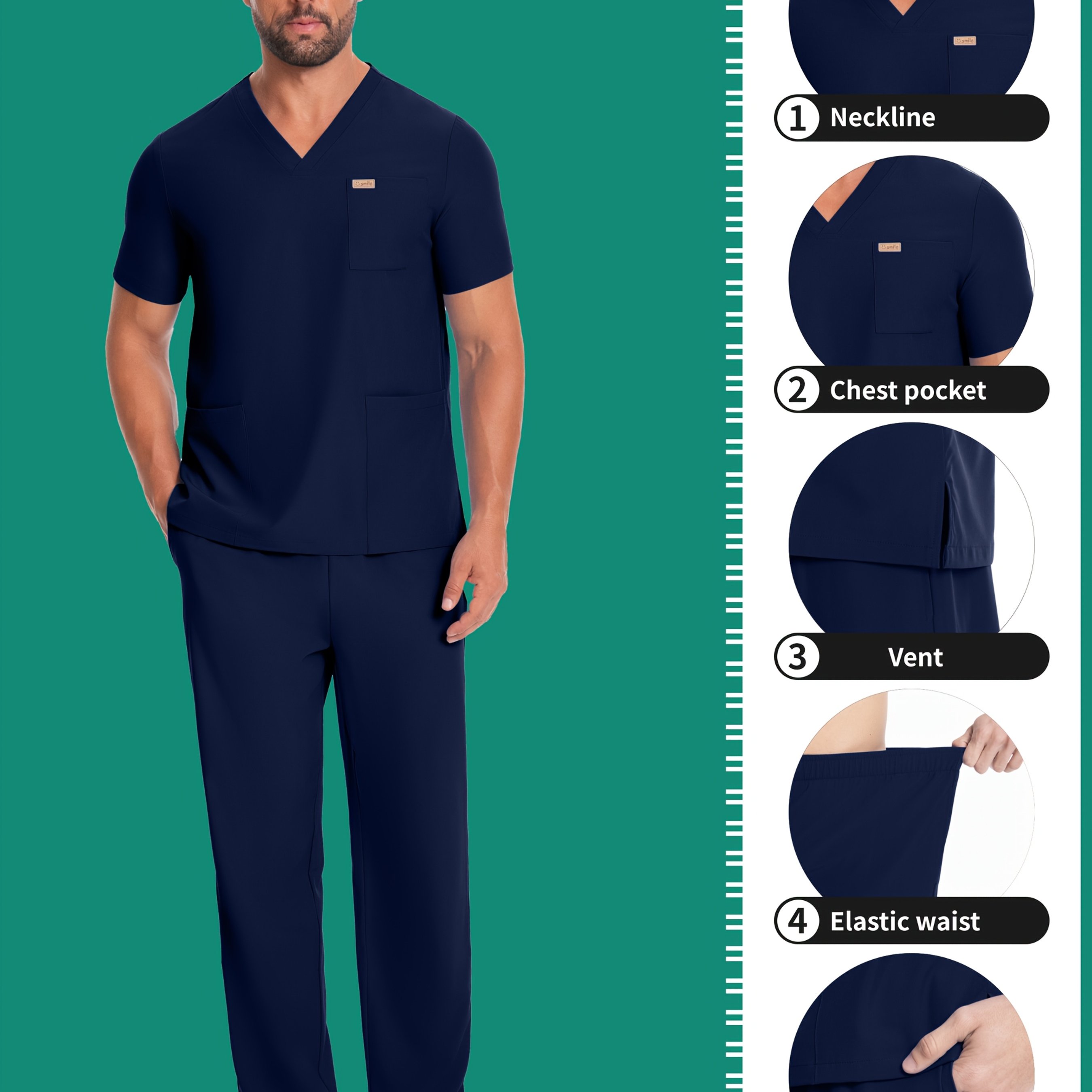 TEMU Conjunto de ropa de trabajo para hombre, camiseta de manga corta con cuello en V y bolsillo en el pecho + pantalón con cordón en la cintura,